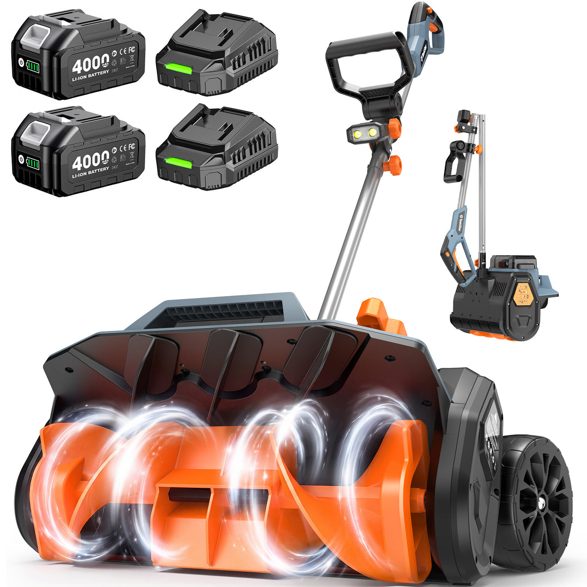 40V Electric Snow Shovel, 16 Inch Brushless Cordless Snow Blower with Wheel Battery Snow Removal Machine with 2 x 4.0Ah Batteries and Charger, Snow Thrower up to 30 ft for Driveway,Step,Patio