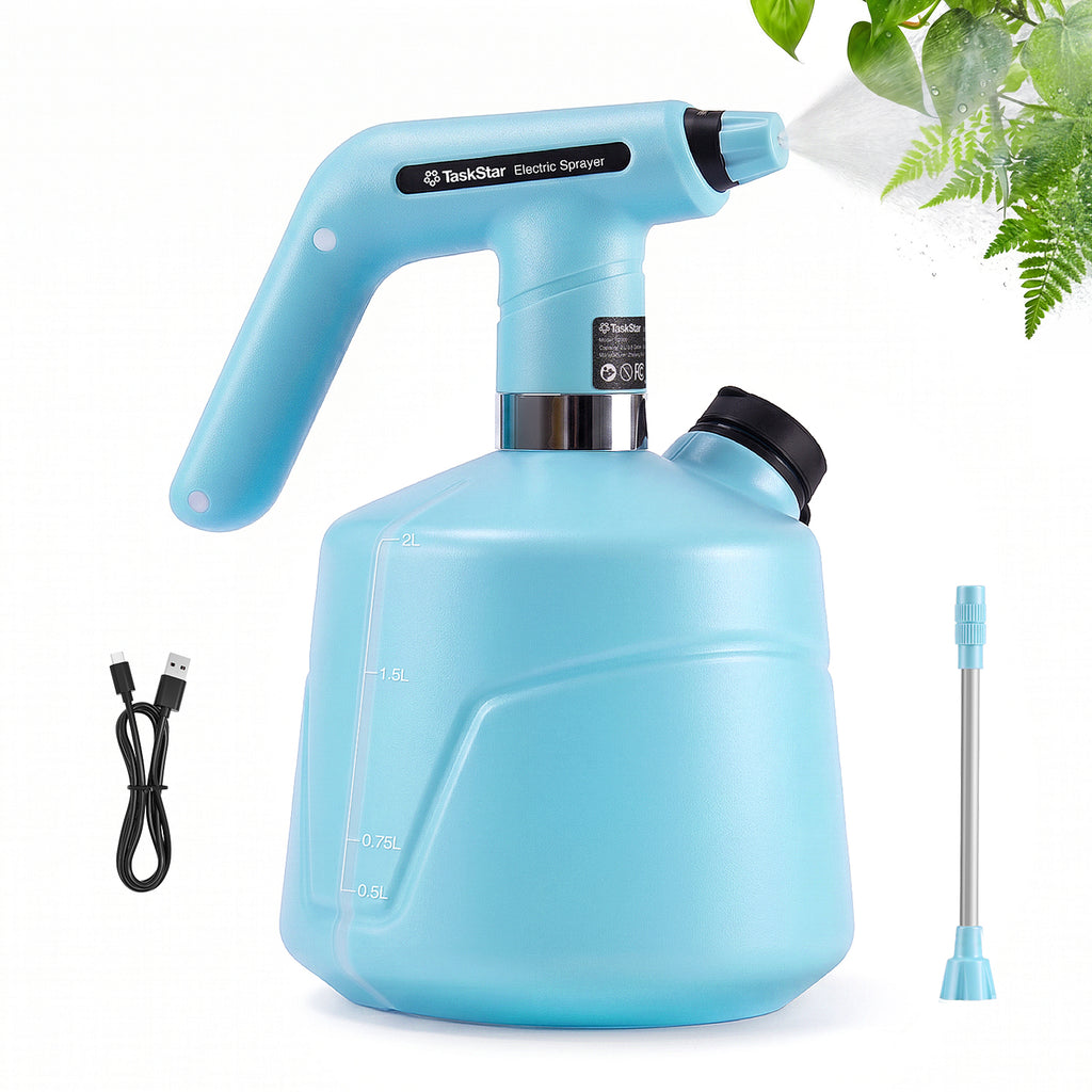 TaskStar Electric Spray Bottle 2L/0.5 Gallon, Rechargeable and Automatic Mister Spray Bottle for Plants