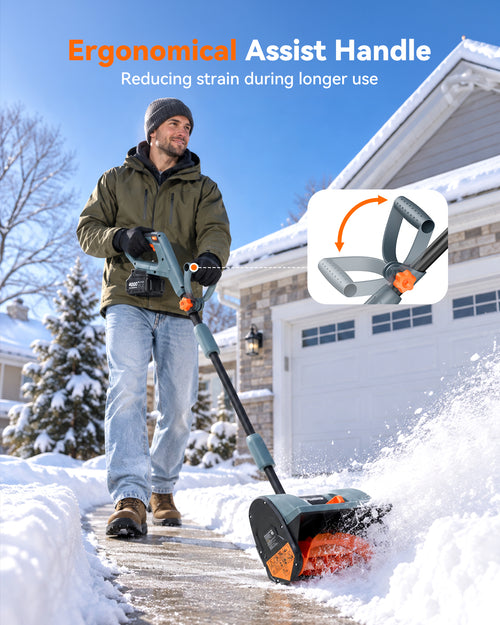20V Cordless Snow Shovel, Electric Snow Blower with 2×4.0Ah Batteries, 12-Inch Snow Removal Machine, 16.5Ft Throw Distance, Adjustable Plate & Handle for Driveway, Step, Patio, Sidewalk