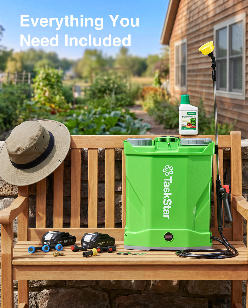 Taskstar Battery Powered Backpack Sprayer 4 Gallon,2 X 2000mAh Batteries Electric Sprayer with 0-100 PSI Adjustable, 32" Wand, 6 Nozzles for Lawn Garden Weed Pest Control & Fertilizing