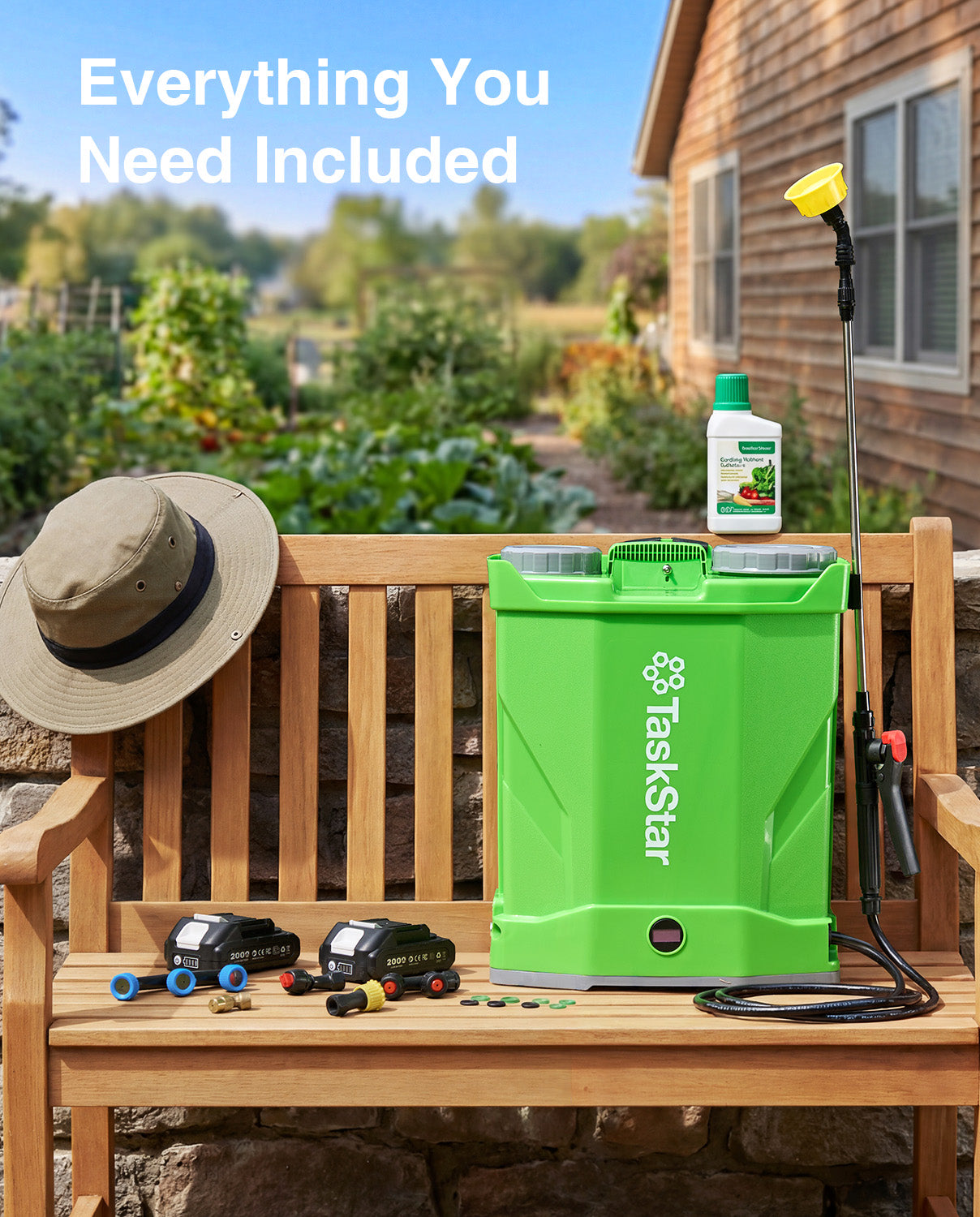 Taskstar Battery Powered Backpack Sprayer 4 Gallon,2 X 2000mAh Batteries Electric Sprayer with 0-100 PSI Adjustable, 32" Wand, 6 Nozzles for Lawn Garden Weed Pest Control & Fertilizing