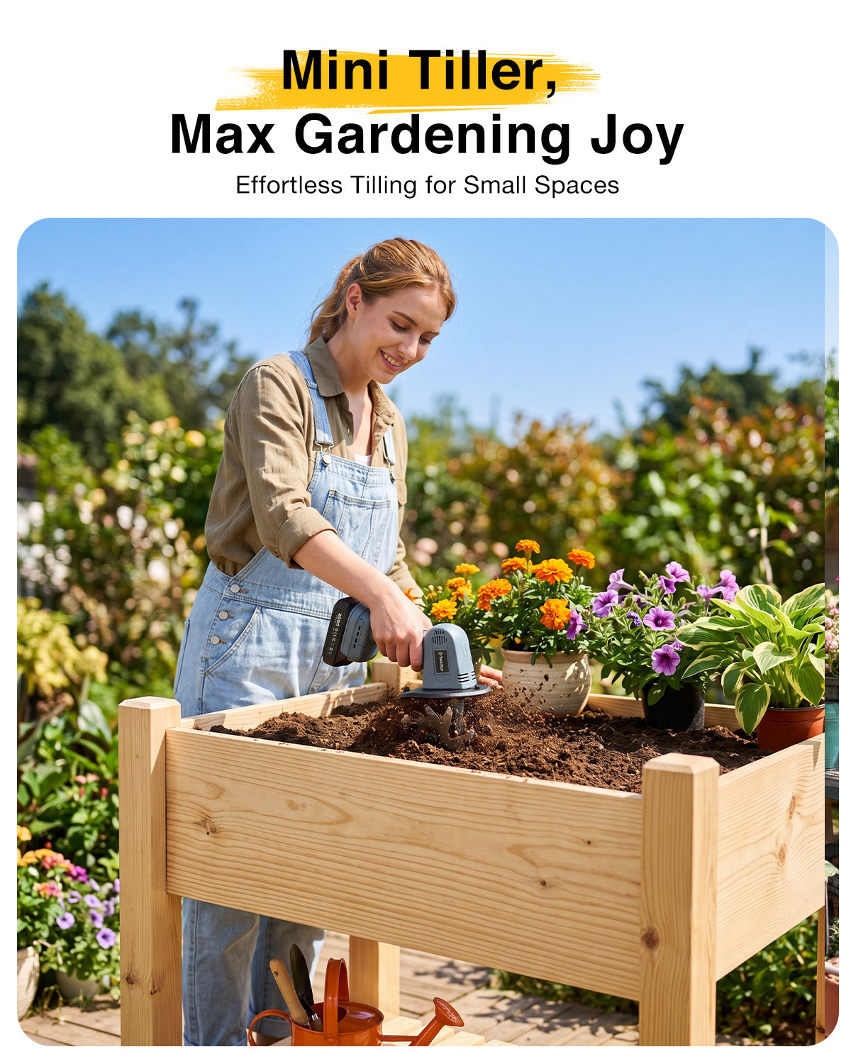 2-in-1 Cordless Tiller Cultivator, 20V Electric Rototiller with Detachable Extension Pole, 2×2.0Ah Battery, Lightweight 4.9 lbs Garden Tiller, 300 RPM for Raised Beds, Lawn, Weeding & Soil Cultivation