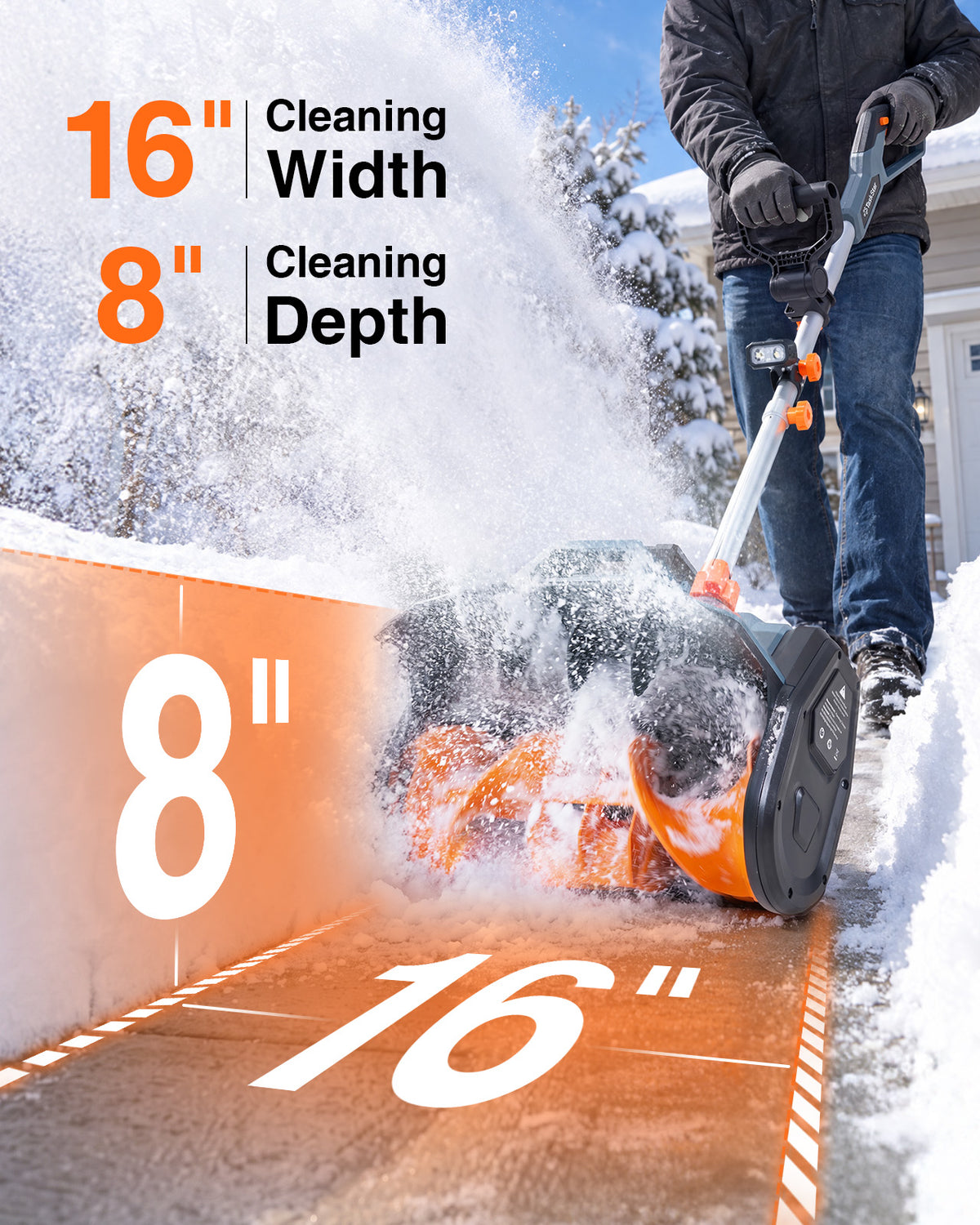 40V Electric Snow Shovel, 16 Inch Brushless Cordless Snow Blower with Wheel Battery Snow Removal Machine with 2 x 4.0Ah Batteries and Charger, Snow Thrower up to 30 ft for Driveway,Step,Patio