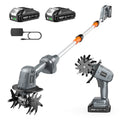 2-in-1 Cordless Tiller Cultivator, 20V Electric Rototiller with Detachable Extension Pole, 2×2.0Ah Battery, Lightweight 4.9 lbs Garden Tiller, 300 RPM for Raised Beds, Lawn, Weeding & Soil Cultivation