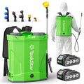 Taskstar Battery Powered Backpack Sprayer 4 Gallon,2 X 2000mAh Batteries Electric Sprayer with 0-100 PSI Adjustable, 32" Wand, 6 Nozzles for Lawn Garden Weed Pest Control & Fertilizing