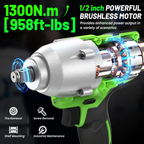 TaskStar 1300N·m Cordless Brushless Impact Wrench 1/2" Kit
