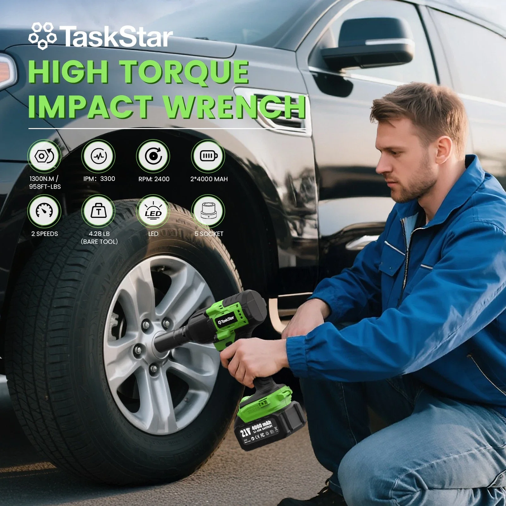 TaskStar 1300N·m Cordless Brushless Impact Wrench 1/2" Kit