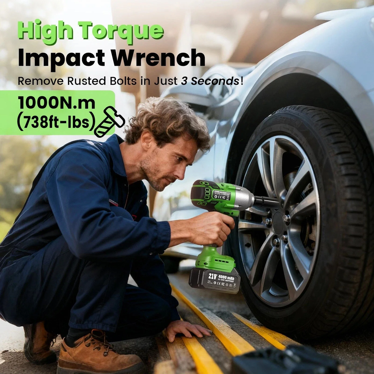 TaskStar 21V Brushless Cordless Impact Wrench, 1/2" 738 Ft-lbs (1000Nm) High Torque
