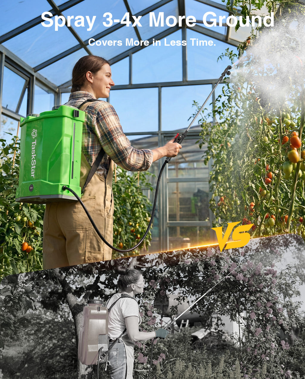 Taskstar Battery Powered Backpack Sprayer 4 Gallon,2 X 2000mAh Batteries Electric Sprayer with 0-100 PSI Adjustable, 32" Wand, 6 Nozzles for Lawn Garden Weed Pest Control & Fertilizing