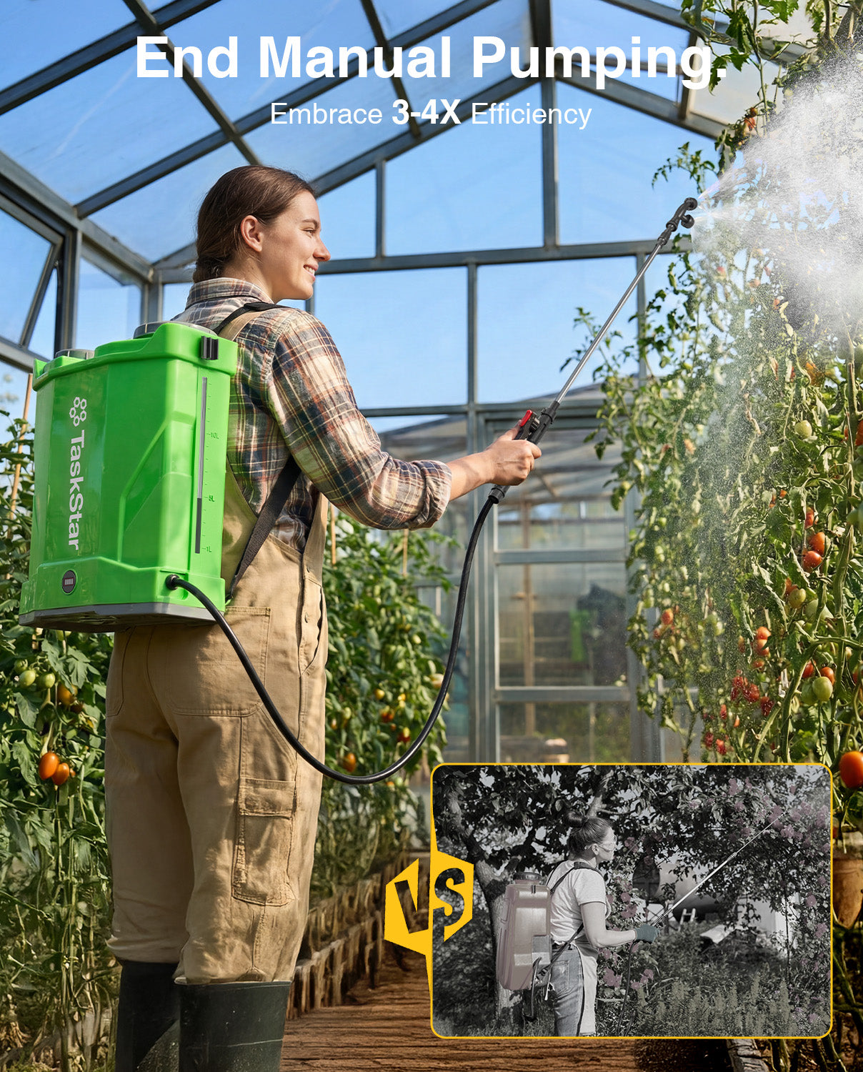 Taskstar Battery Powered Backpack Sprayer 4 Gallon,2 X 2000mAh Batteries Electric Sprayer with 0-100 PSI Adjustable, 32" Wand, 6 Nozzles for Lawn Garden Weed Pest Control & Fertilizing