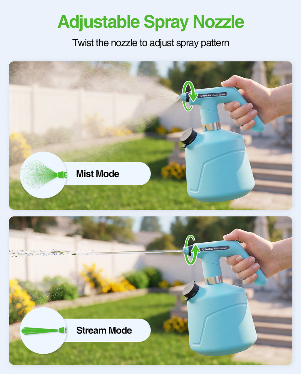 TaskStar Electric Spray Bottle 2L/0.5 Gallon, Rechargeable and Automatic Mister Spray Bottle for Plants