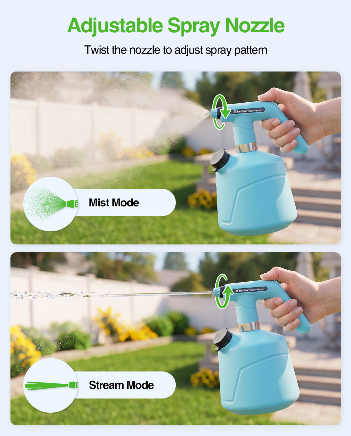 TaskStar Electric Spray Bottle 2L/0.5 Gallon, Rechargeable and Automatic Mister Spray Bottle for Plants