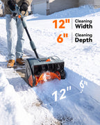 20V Cordless Snow Shovel, Electric Snow Blower with 2×4.0Ah Batteries, 12-Inch Snow Removal Machine, 16.5Ft Throw Distance, Adjustable Plate & Handle for Driveway, Step, Patio, Sidewalk