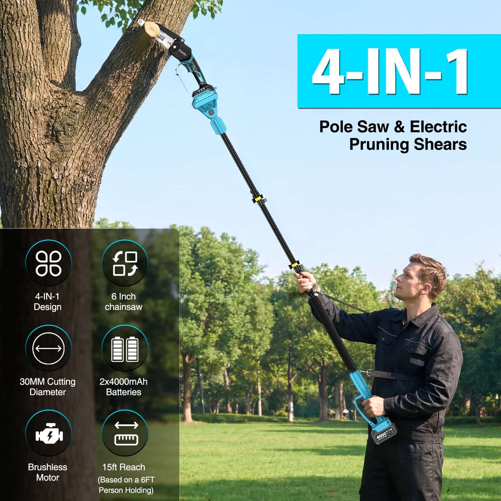 Taskstar 4-in-1 Pole Saw & Pruning Shears Combo Kit 6 Inch Mini Chainsaw