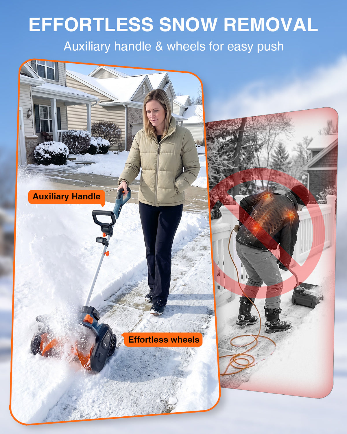 40V Electric Snow Shovel, 16 Inch Brushless Cordless Snow Blower with Wheel Battery Snow Removal Machine with 2 x 4.0Ah Batteries and Charger, Snow Thrower up to 30 ft for Driveway,Step,Patio