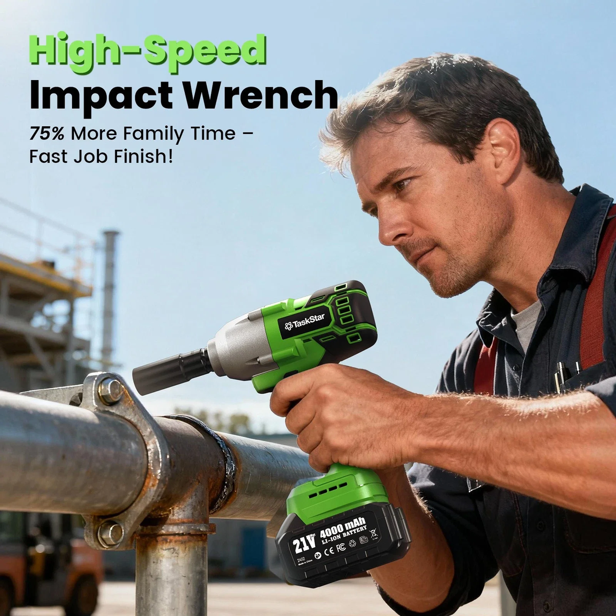 TaskStar 21V Brushless Cordless Impact Wrench, 1/2" 738 Ft-lbs (1000Nm) High Torque