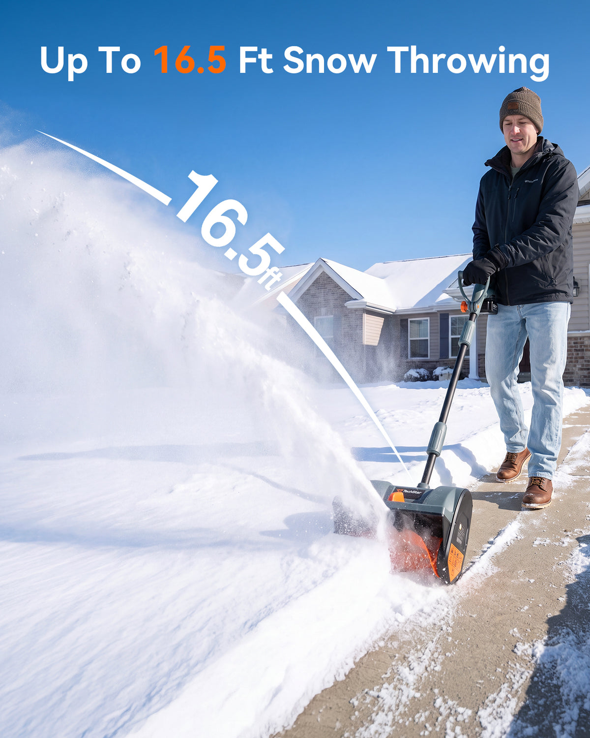 20V Cordless Snow Shovel, Electric Snow Blower with 2×4.0Ah Batteries, 12-Inch Snow Removal Machine, 16.5Ft Throw Distance, Adjustable Plate & Handle for Driveway, Step, Patio, Sidewalk