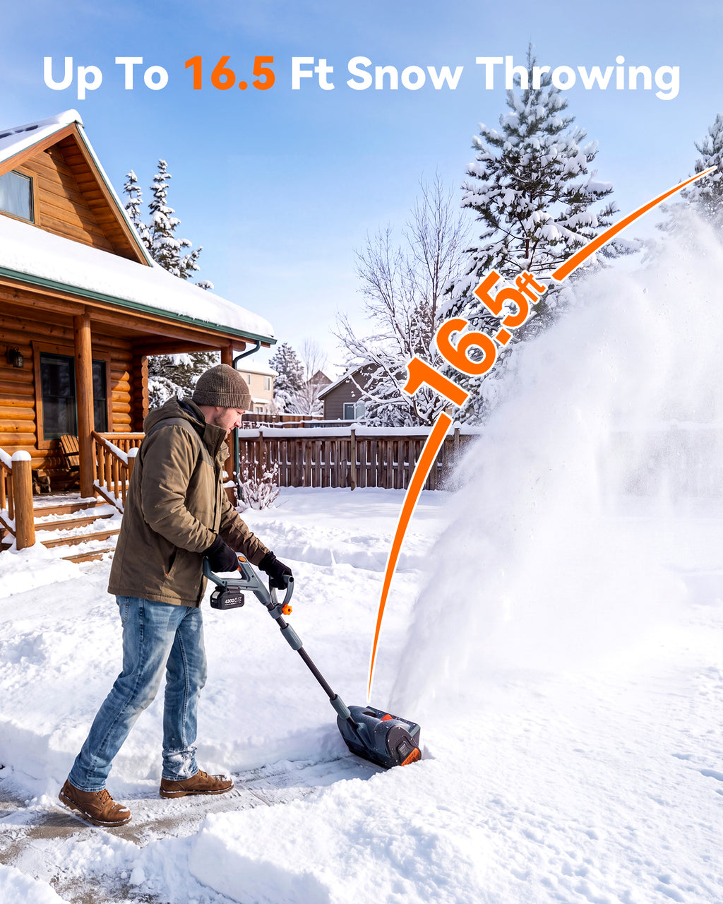 20V Cordless Snow Shovel, Electric Snow Blower with 2×4.0Ah Batteries, 12-Inch Snow Removal Machine, 16.5Ft Throw Distance, Adjustable Plate & Handle for Driveway, Step, Patio, Sidewalk
