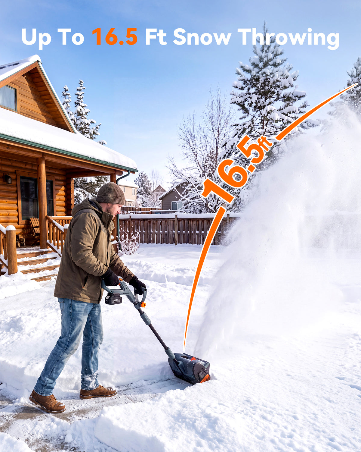 20V Cordless Snow Shovel, Electric Snow Blower with 2×4.0Ah Batteries, 12-Inch Snow Removal Machine, 16.5Ft Throw Distance, Adjustable Plate & Handle for Driveway, Step, Patio, Sidewalk