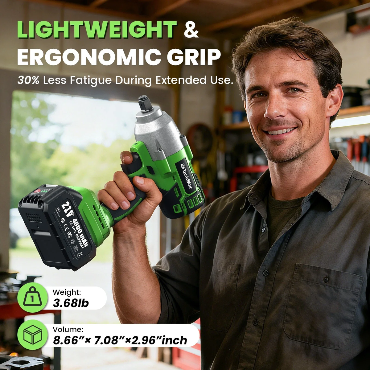 TaskStar 21V Brushless Cordless Impact Wrench, 1/2" 738 Ft-lbs (1000Nm) High Torque