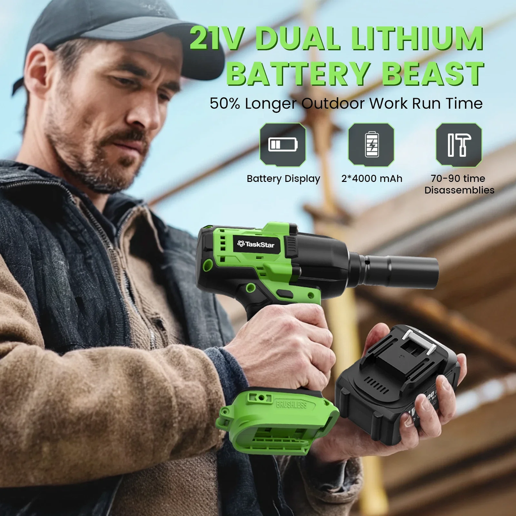 TaskStar 1300N·m Cordless Brushless Impact Wrench 1/2" Kit
