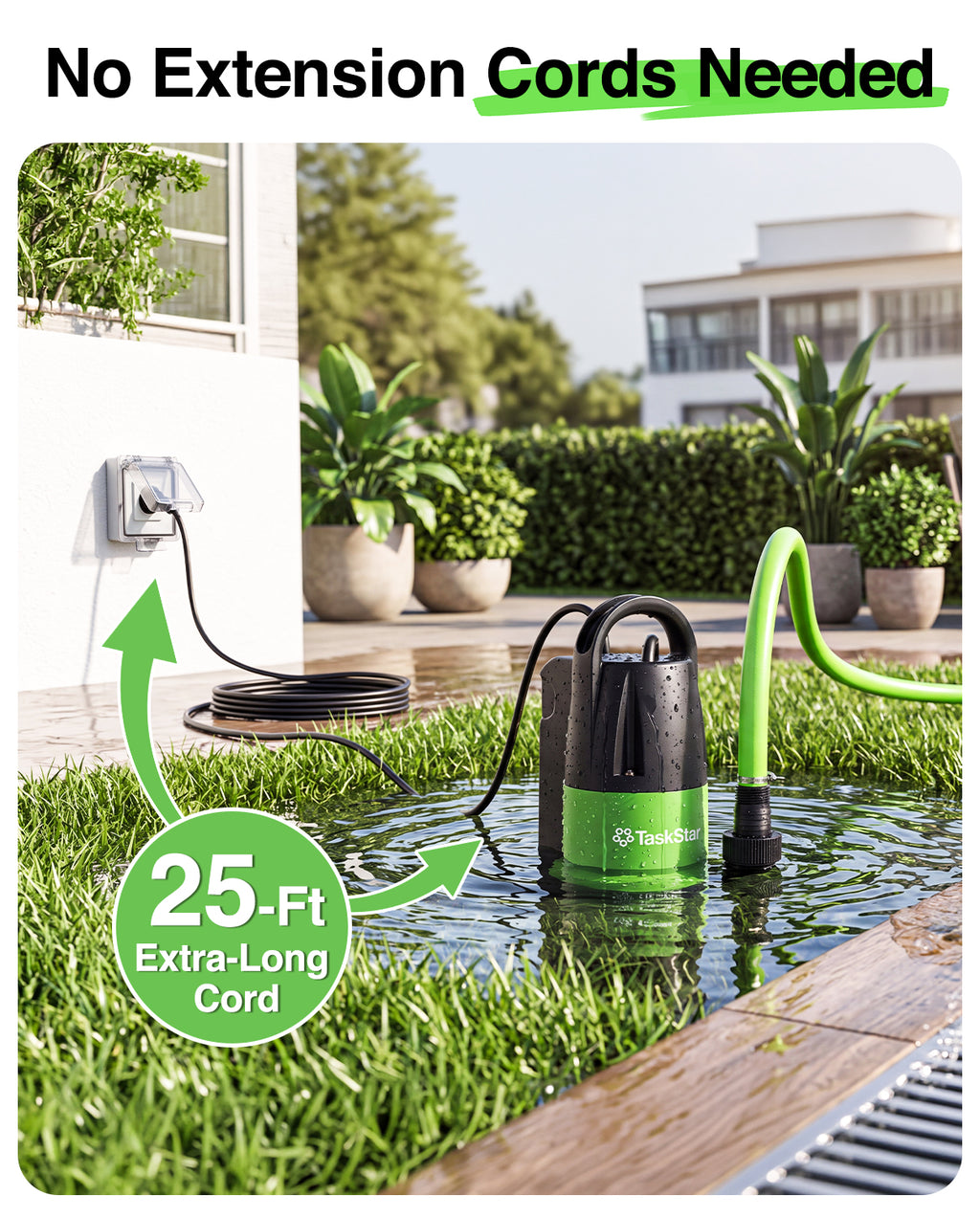 Taskstar 1 HP 4000GPH Automatic Submersible Water Pump for Swimming Pool | Built-in Float Switch, Auto/Manual Modes, 25FT Cord Sump Pump for Pool Draining, Flooded Basement, Hot Tub, Garden Pond
