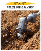 2-in-1 Cordless Tiller Cultivator, 20V Electric Rototiller with Detachable Extension Pole, 2×2.0Ah Battery, Lightweight 4.9 lbs Garden Tiller, 300 RPM for Raised Beds, Lawn, Weeding & Soil Cultivation