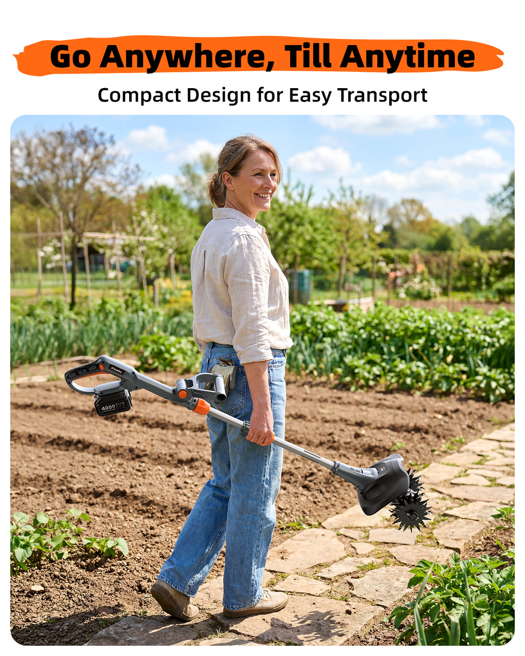 Cordless Tiller Cultivator for Gardening, Battery Powered Garden Rototiller | 9 Inch Tilling Width&7 Inch Depth, 2*4.0Ah Battery, 48 Steel Tines, Electric Small Hand Tiller for Soil/Cultivating/Lawn/Land