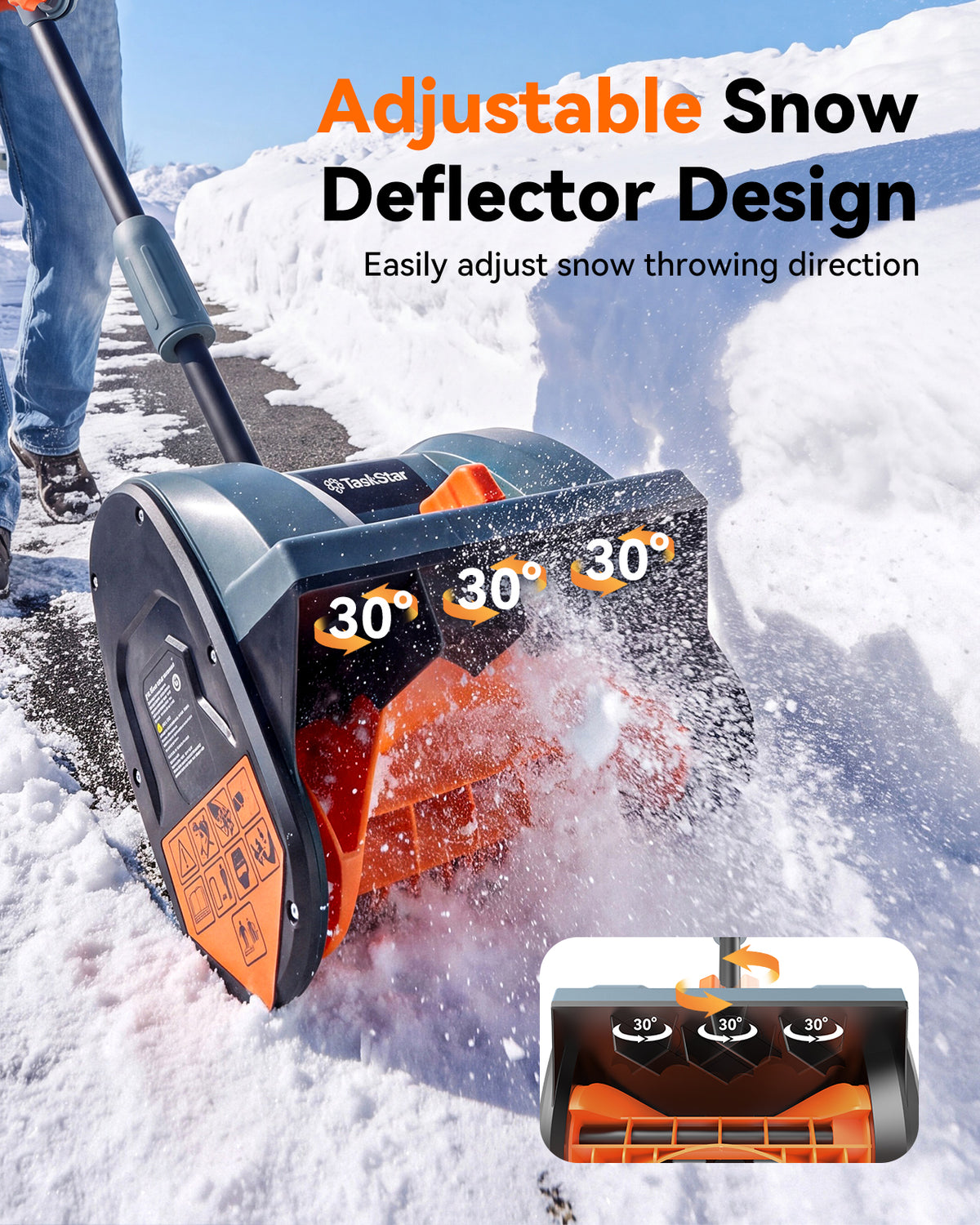 20V Cordless Snow Shovel, Electric Snow Blower with 2×4.0Ah Batteries, 12-Inch Snow Removal Machine, 16.5Ft Throw Distance, Adjustable Plate & Handle for Driveway, Step, Patio, Sidewalk