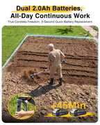2-in-1 Cordless Tiller Cultivator, 20V Electric Rototiller with Detachable Extension Pole, 2×2.0Ah Battery, Lightweight 4.9 lbs Garden Tiller, 300 RPM for Raised Beds, Lawn, Weeding & Soil Cultivation