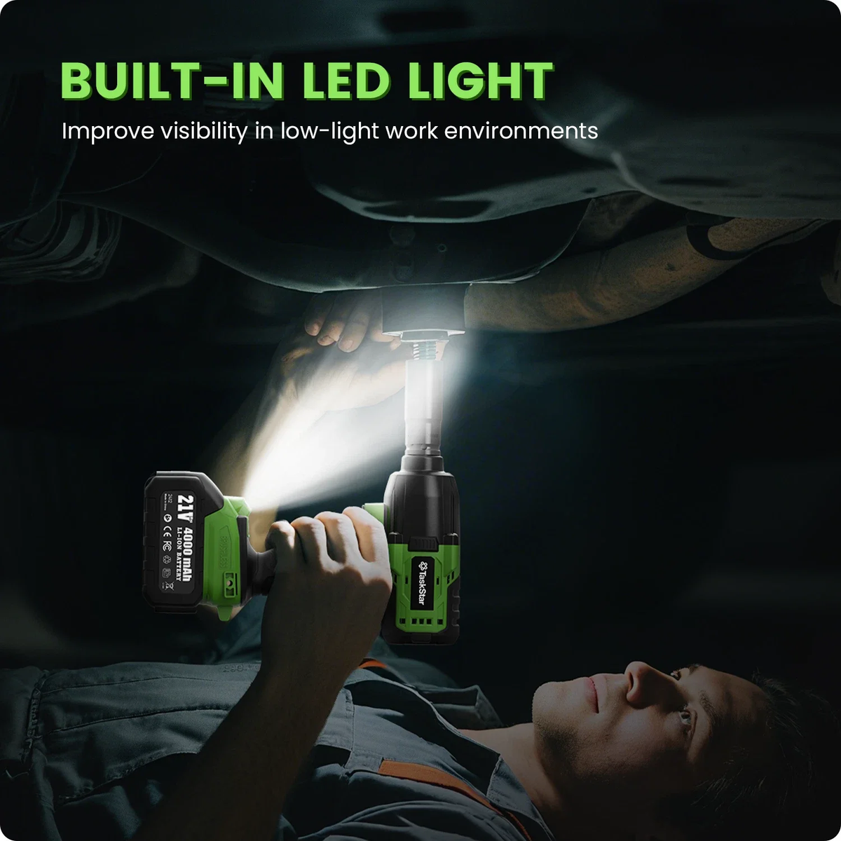 TaskStar 1300N·m Cordless Brushless Impact Wrench 1/2" Kit