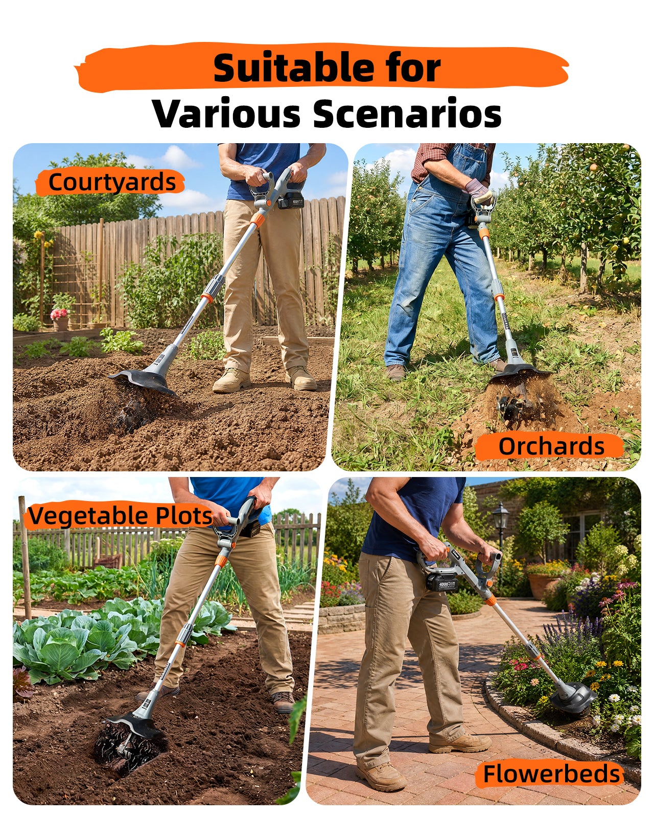 Cordless Tiller Cultivator for Gardening, Battery Powered Garden Rototiller | 9 Inch Tilling Width&7 Inch Depth, 2*4.0Ah Battery, 48 Steel Tines, Electric Small Hand Tiller for Soil/Cultivating/Lawn/Land