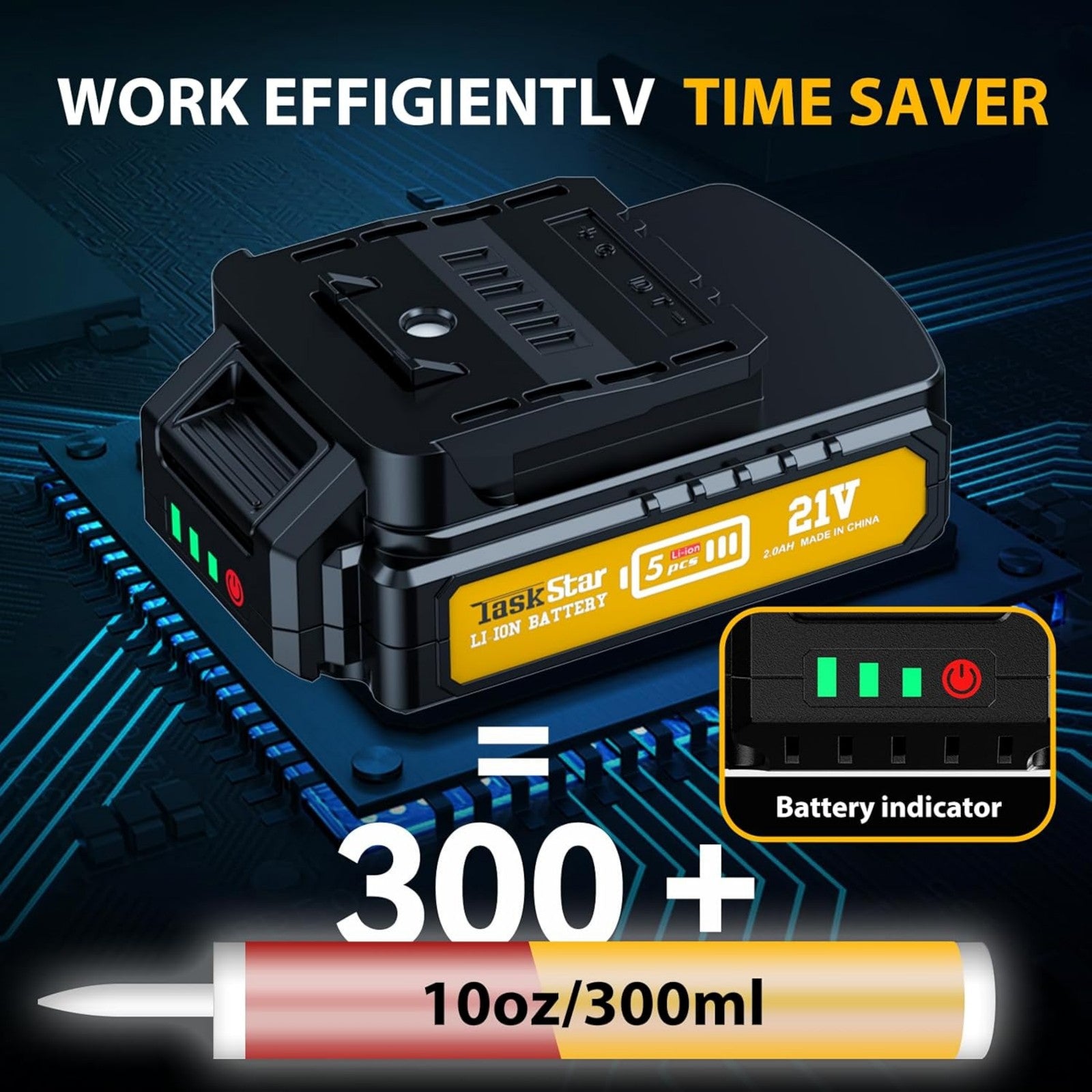 TaskStar 20V Cordless Caulking Gun, 5-Speed Dripless Kit (10oz, 2.0Ah)