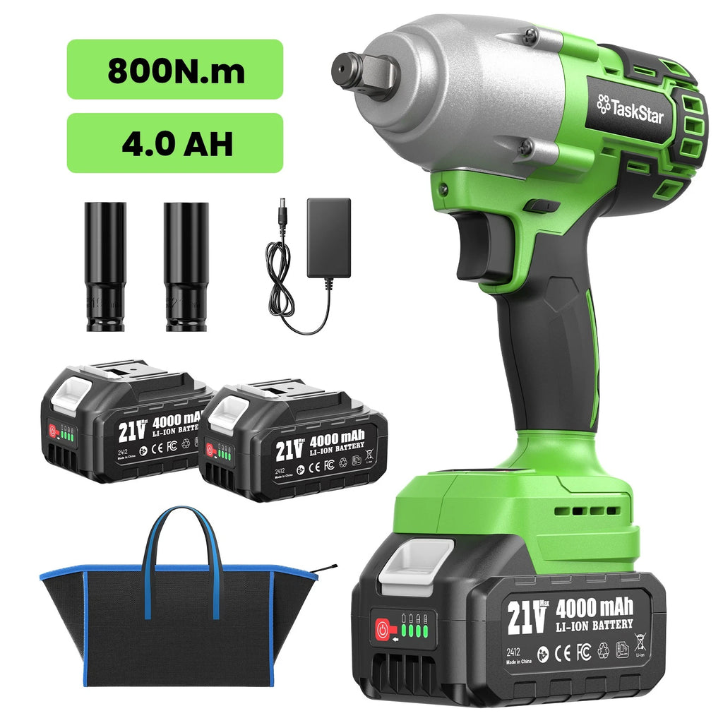 TaskStar 800Nm Cordless Electric Impact Wrench 1/2" 590 Ft-lbs Brushless