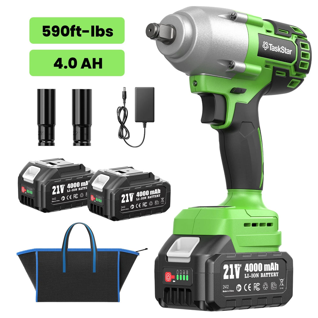 TaskStar 800Nm Cordless Electric Impact Wrench 1/2" 590 Ft-lbs Brushless