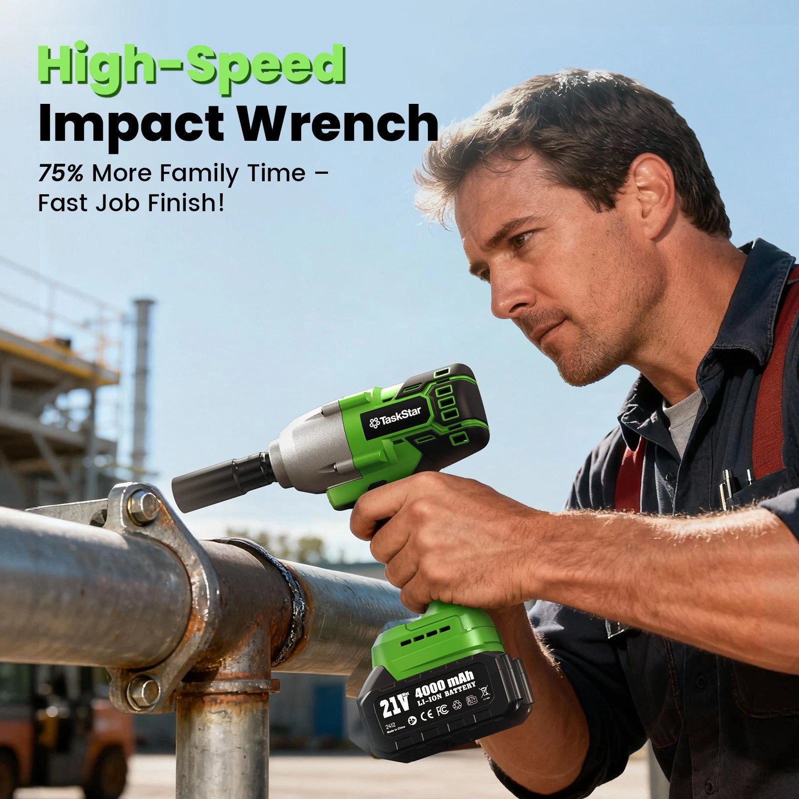 TaskStar 800Nm Cordless Electric Impact Wrench 1/2" 590 Ft-lbs Brushless