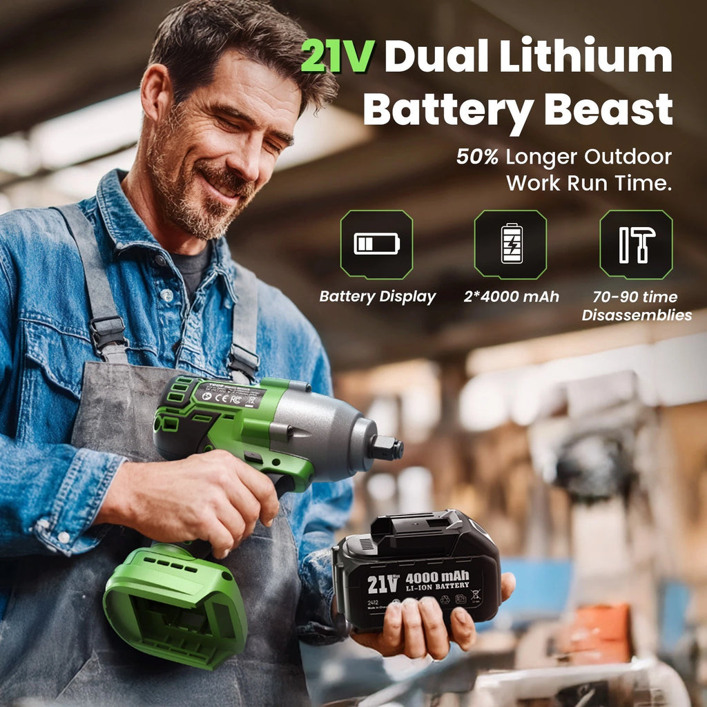 TaskStar 800Nm Cordless Electric Impact Wrench 1/2" 590 Ft-lbs Brushless