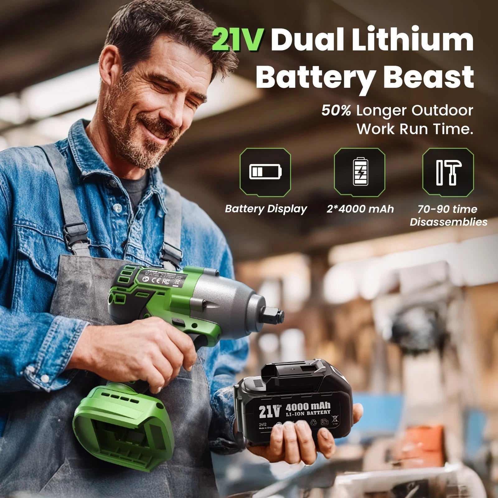 TaskStar 800Nm Cordless Electric Impact Wrench 1/2" 590 Ft-lbs Brushless