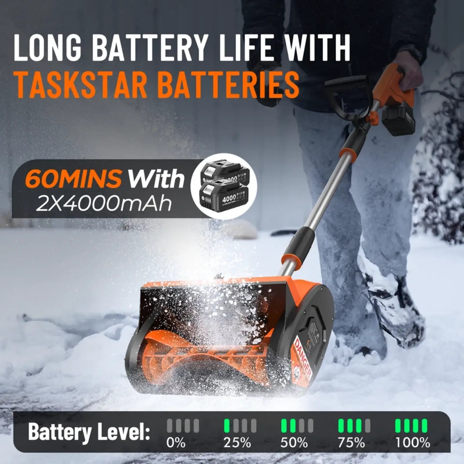 Taskstar 12'' Cordless Snow Shovel, 21V Battery Powered Snow Blower