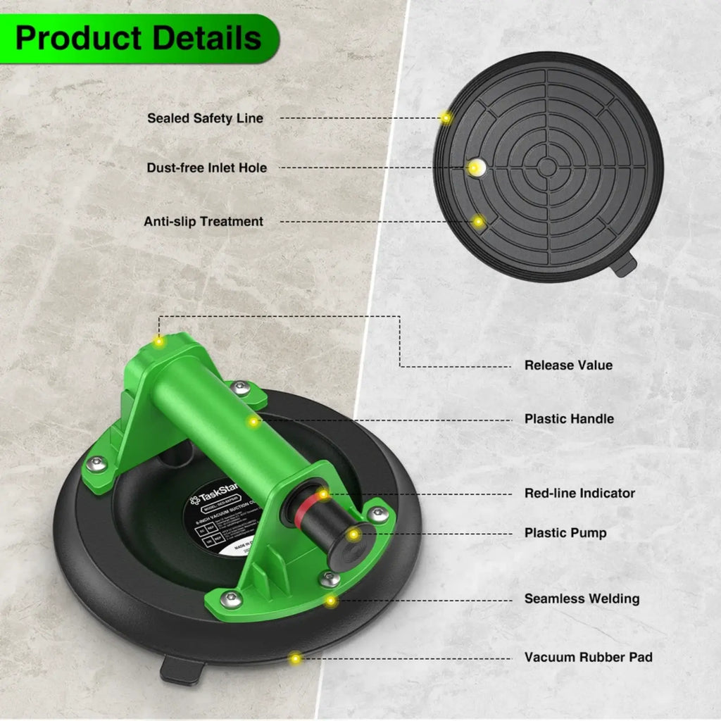 Taskstar 2x Glass Suction Cups 8" for Windshield Heavy Duty Vacuum Glass Suction Cup Tool