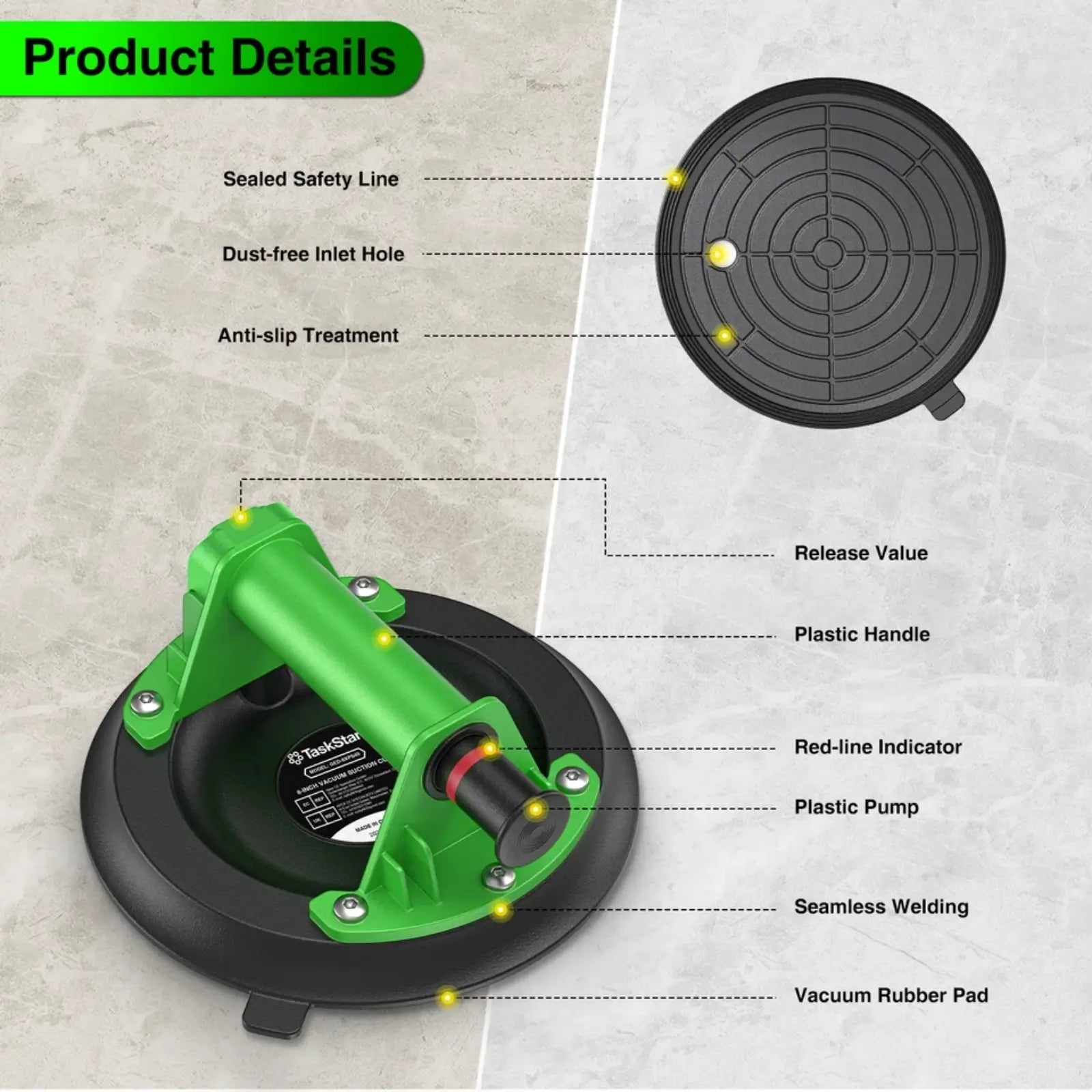 Taskstar 2x Glass Suction Cups 8" for Windshield Heavy Duty Vacuum Glass Suction Cup Tool