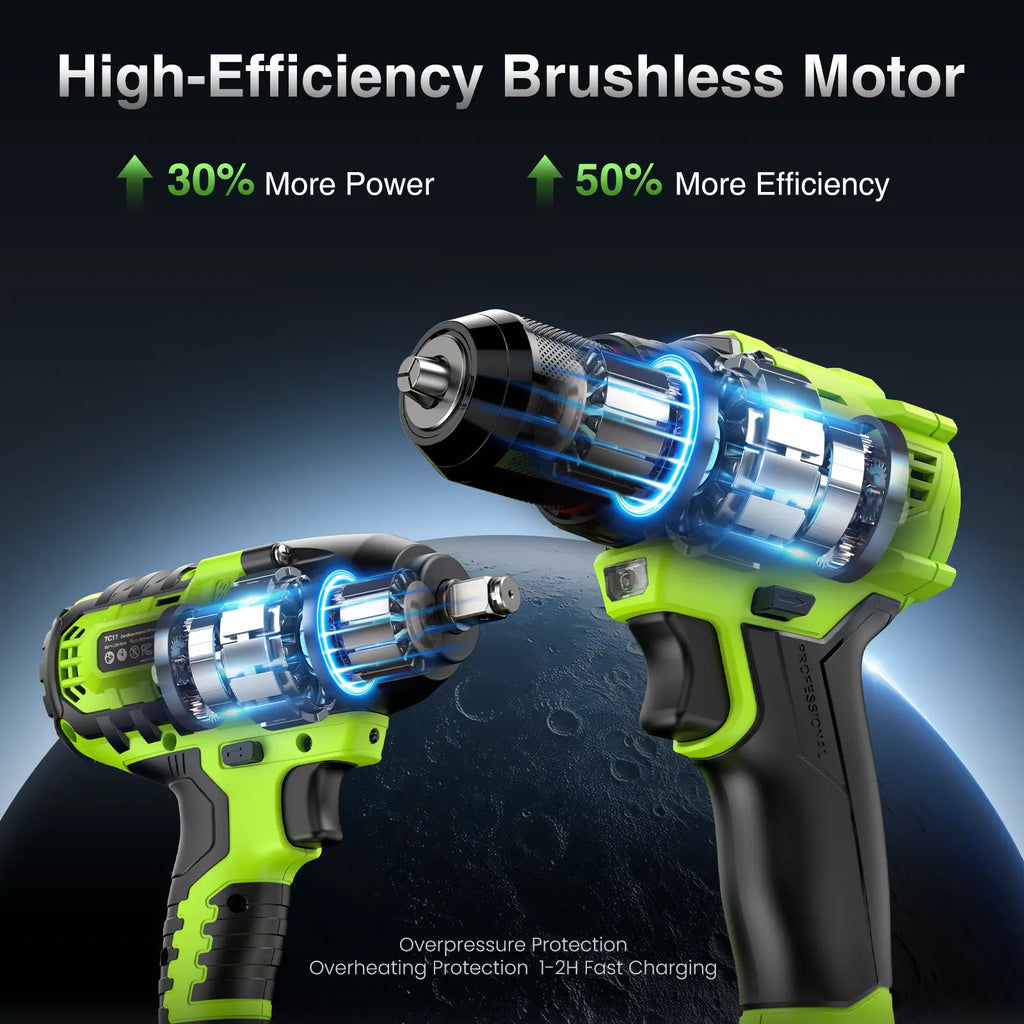 Taskstar Cordless Impact Wrench 1/2" 800NM + 3/8" Brushless Drill 80NM Kit