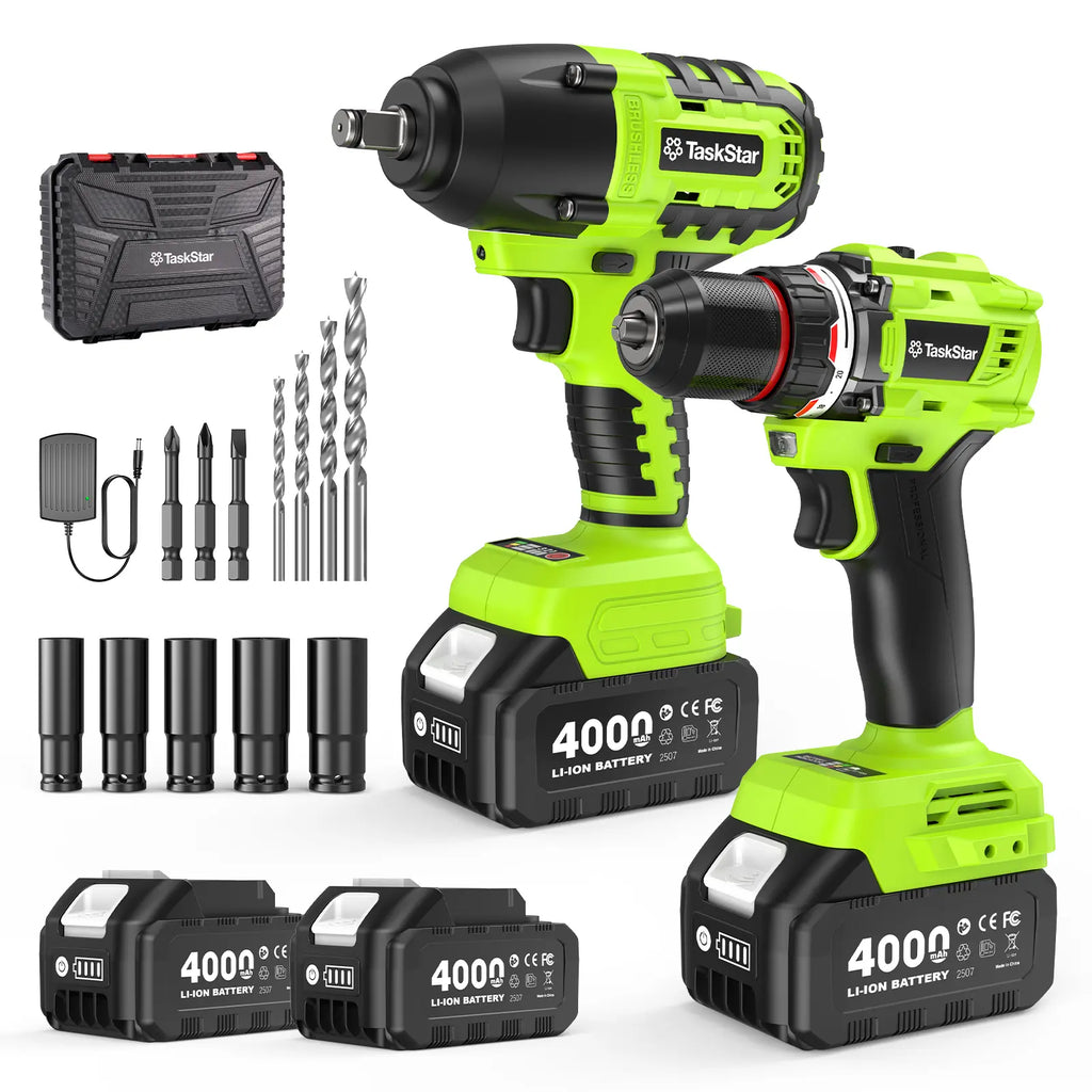Taskstar Cordless Impact Wrench 1/2" 800NM + 3/8" Brushless Drill 80NM Kit