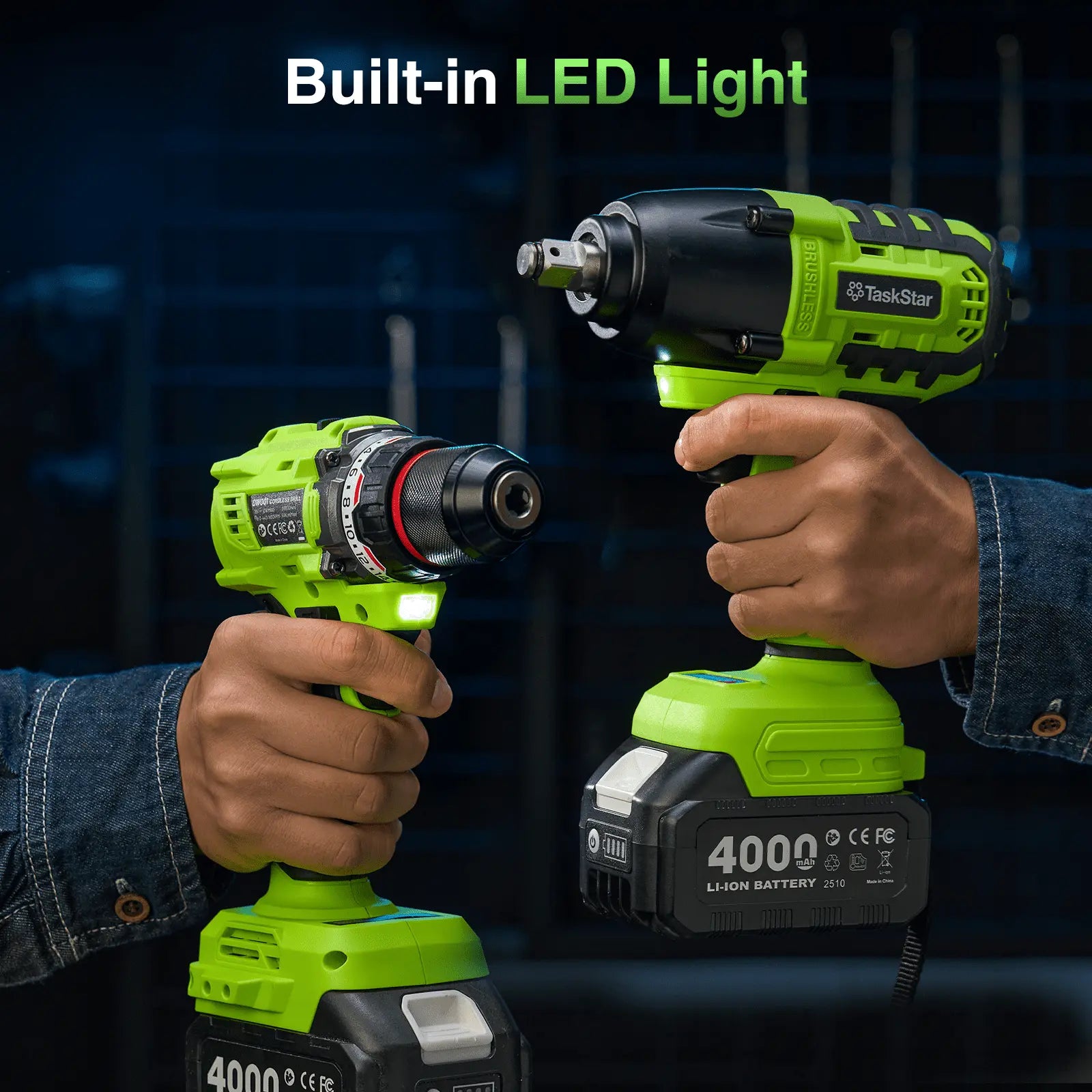 Taskstar Cordless Impact Wrench 1/2" 800NM + 3/8" Brushless Drill 80NM Kit