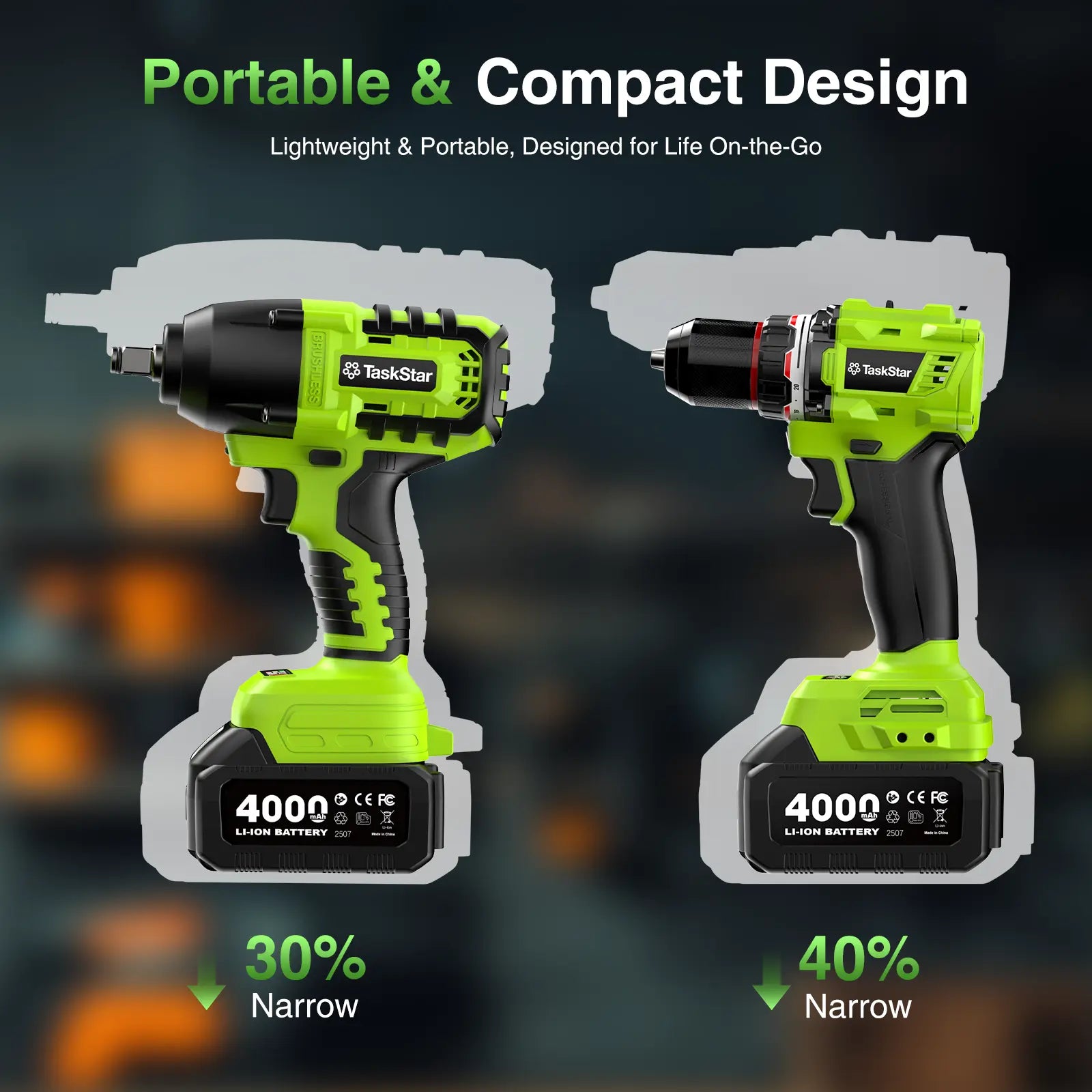 Taskstar Cordless Impact Wrench 1/2" 800NM + 3/8" Brushless Drill 80NM Kit