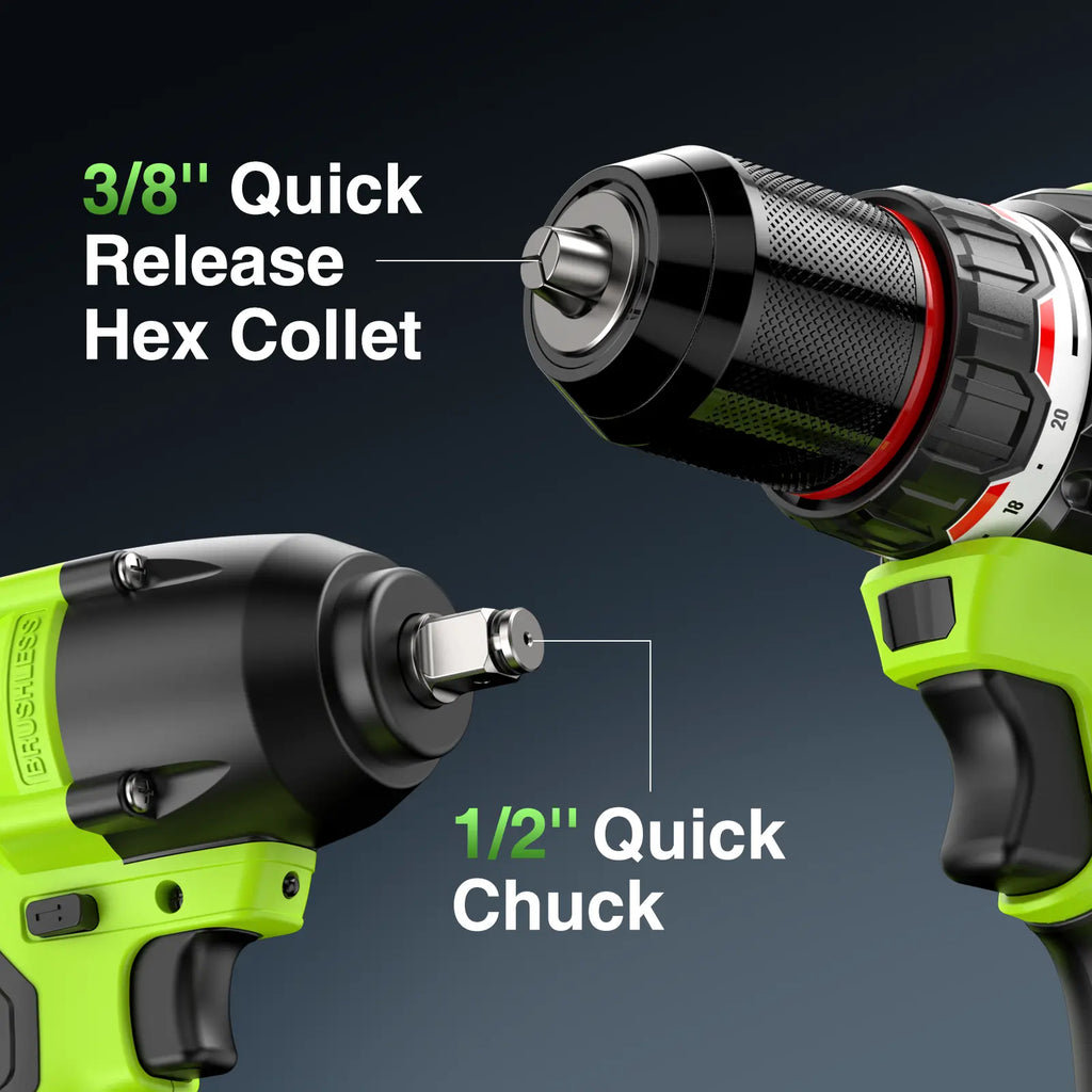Taskstar Cordless Impact Wrench 1/2" 800NM + 3/8" Brushless Drill 80NM Kit