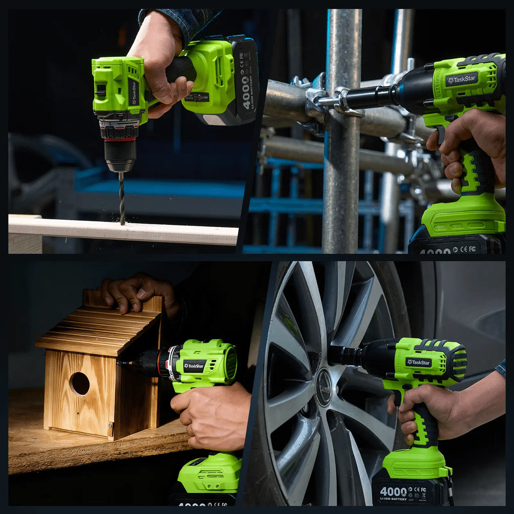 Taskstar Cordless Impact Wrench 1/2" 800NM + 3/8" Brushless Drill 80NM Kit