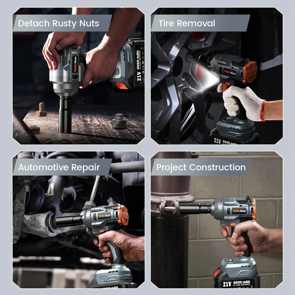 Taskstar 3/8 Ratchet 1/2 Cordless Impact Wrench Rechargable Battery Combo Kit