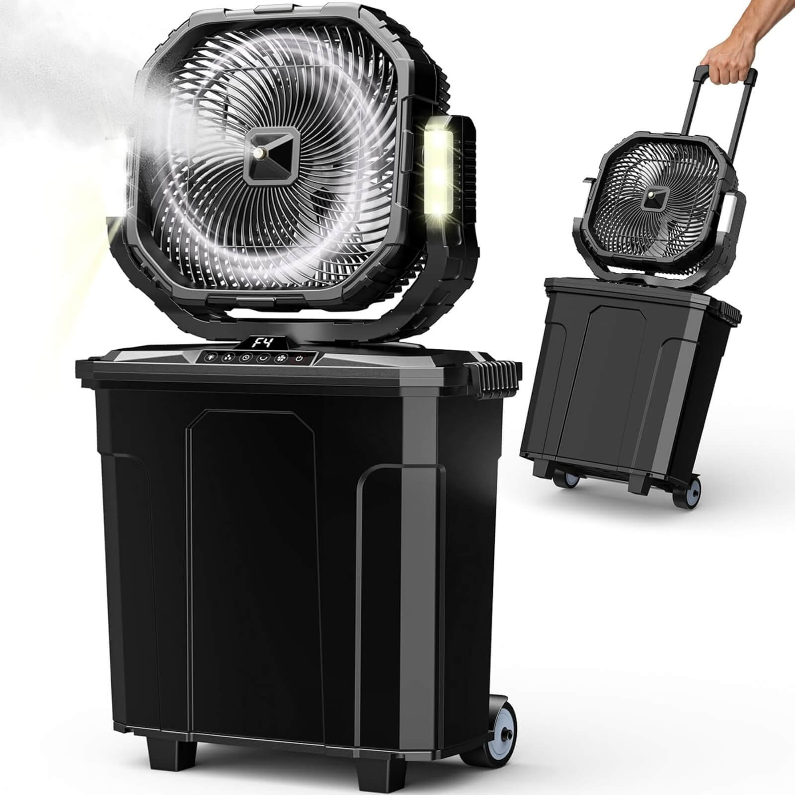 20L Portable Bucket Misting Fan, 30000mAh Outdoor Oscillating Cooling Fan Water Spray for Patios, Rechargeable Battery Camping Fan with Telescopic Handle/Remote, Beach/Travel Essentials
