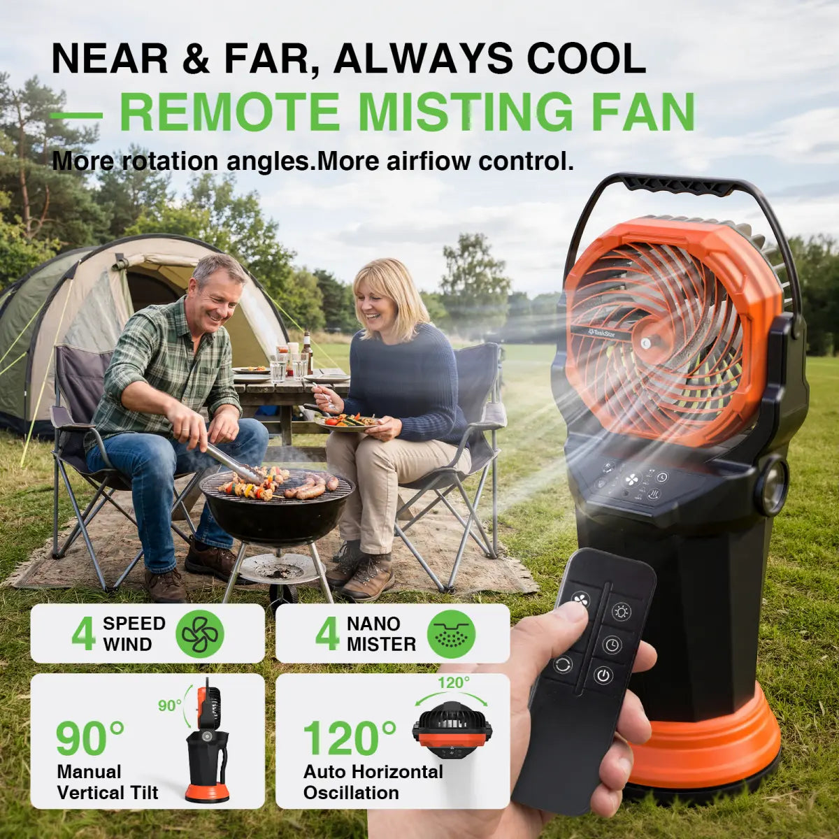 Portable Rechargeable Misting Fan with Remote Oscillating LED Lighting 33000mah